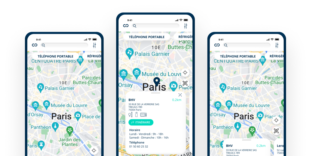 présentation de la fonctionnalité pour trouver un point de collecte